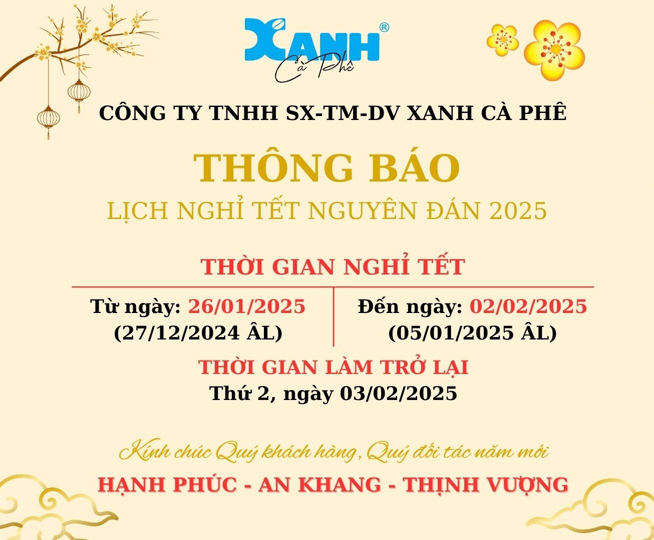 Lịch nghỉ Tết Nguyên Đán 2025