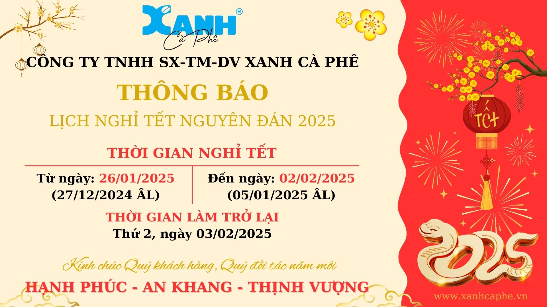 Lịch nghỉ Tết nguyên đán 2025