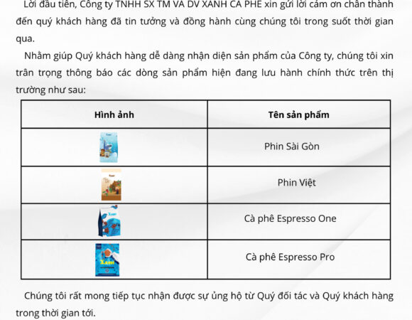 [THÔNG BÁO] CÔNG BỐ SẢN PHẨM CHÍNH THỨC CỦA XANH CÀ PHÊ